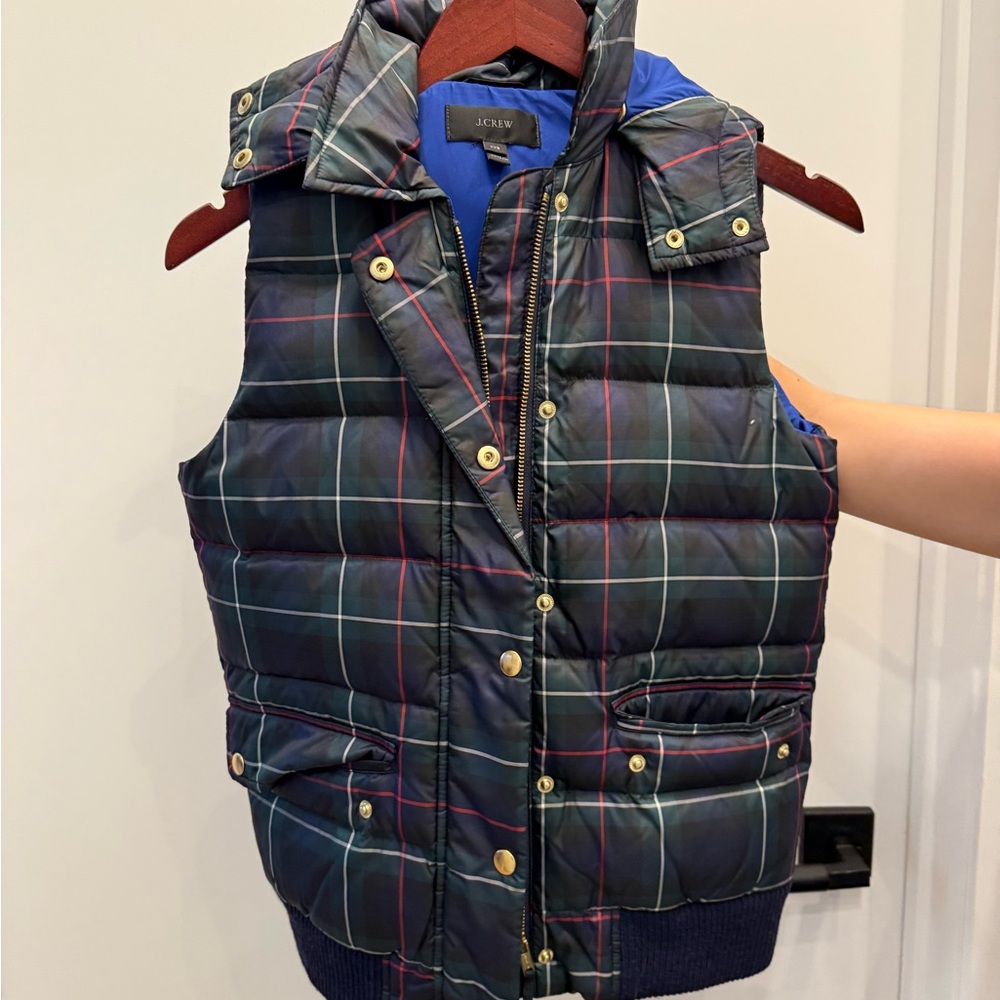 J. Crew Multicolor Plaid Puffer Vest